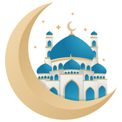 Mosque With Crescent Moon Illustration