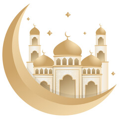 Mosque With Crescent Moon Illustration