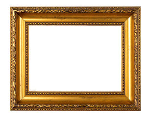 Ornate, empty rectangular frame with gold finish against a black background