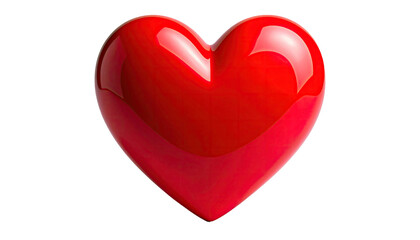 Glossy, crimson red, heart-shaped rendering on a solid black background. Smooth surface