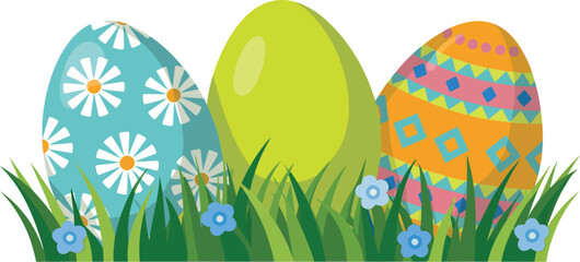 Eggs, Easter egg vector illustration, light blue with white daisy flower pattern