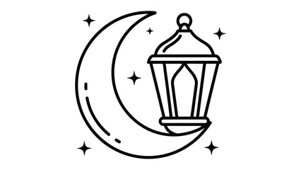 Fototapeta premium Mystical Ramadan: An iconic crescent moon illuminates with intricate stars. A symbol of reflection, peace, and spirituality, representing the blessed month of Ramadan.