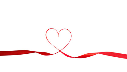 Glowing red ribbon formed into a heart shape over a solid black background