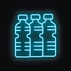 Obraz premium Bright blue neon sign showing three water bottles, perfect for health, fitness, or beverage related designs