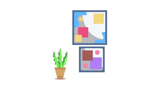 A green plant in a pot next to an image of two squares, illustrating a blend of nature and geometric design.