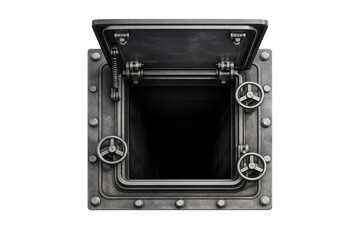 Secure metal vault door with open hatch in industrial style