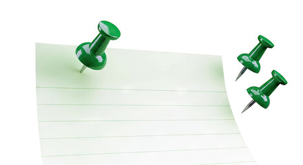 Green pushpins on a lined note paper