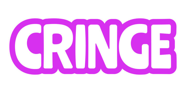 Cringe bold purple outline cta sticker. Awkward moment. Embarrassing reaction. Secondhand-shame. Discomfort vibe. Playful bubble text. Digital word. Magenta phrase. Web design. Ranchers font used