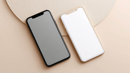 Two Unbranded Smartphones Side by Side on a Flat Surface Showcasing Minimalist Design and Modern Aesthetics in Neutral Tones