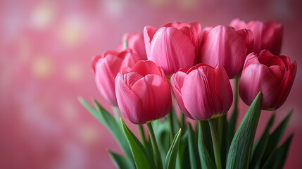 Naklejka premium Pink tulips with gift. Mothers Day, Valentines Day, Birthday