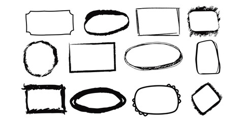 Obraz premium Chalk Scribble Rectangle Highlight Collection. Crayon chalk charcoal pastel stroke square circle oval ellipse collection. Vector borders templates.