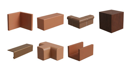 Geometric construction shapes set including brick, corner, channel, cube, and junction variants isolated. Architectural design and building material collection.