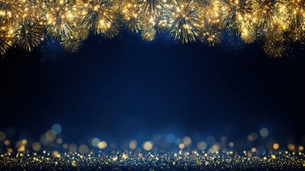 Elegant Dark Blue Background with Golden Glitter and Sparkling Bokeh Lights for Festive Celebrations and Luxurious Visuals with Shimmering Effect