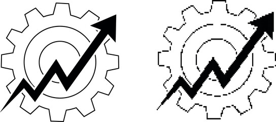Black gear with rising arrow graphic symbolizing progress on transparent background