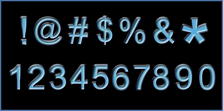 Glossy Blue Special Characters and Digits on Black Background&mdash;Futuristic Typography Design