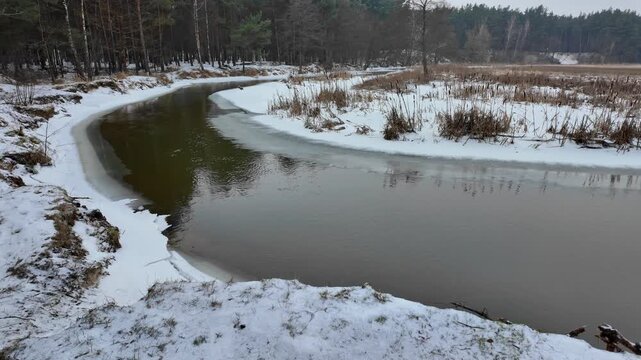 Winter on the small Grabia River in central Poland.