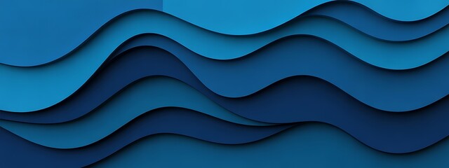 Obraz premium Blue wavy layered paper cutouts in shades of ocean waves