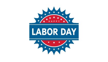 Obraz premium A colorful Labor Day logo with a blue and red design on a white background