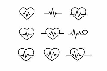 Heart and ekg icon set featuring heartbeat lines
