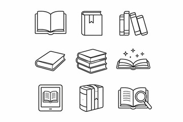 Collection of books and e-reader icons representing literature and reading concepts