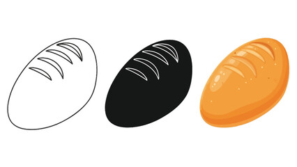 Fototapeta premium Set of three loaves of bread icons outline, silhouette and colored illustration