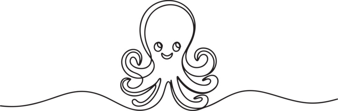 One single line drawing of scary octopus for business logo identity. Funny cute tentacle animal emblem mascot concept for company icon. one line Icon drawing