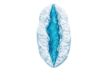 Fototapeta premium Blue ice formation with textured cracks in a minimalist style on gray background