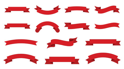 Obraz premium A collection of red ribbon banners on a white background for decoration and design