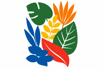 Colorful abstract tropical leaves design in bold geometric shapes