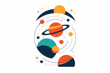 Abstract solar system with colorful planets and orbits in geometric design