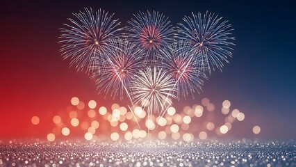 Fototapeta premium Fireworks Burst in Night Sky with Warm Bokeh – Festive Celebration Scene with Vibrant Colors and Sparkle