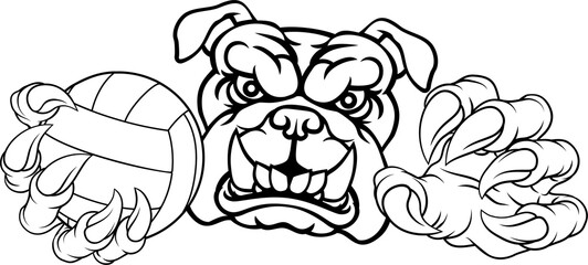 Obraz premium A bulldog dog volleyball animal sports mascot holding a volley ball in his claw