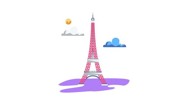 Whimsical cartoon depiction of the Eiffel Tower, showcasing playful lines and bright hues.
