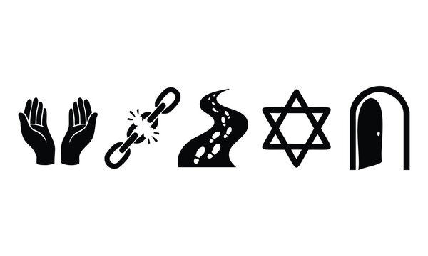 Passover silhouette symbols collection hands broken chain path star door