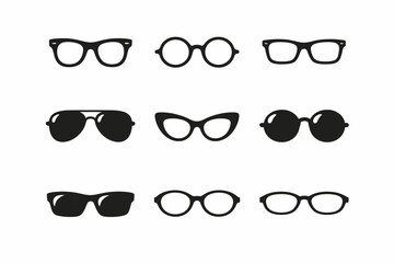 Collection of various trendy eyeglasses and sunglasses silhouettes