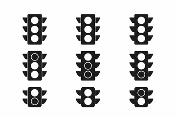 Traffic light icon set with various light configurations on white background