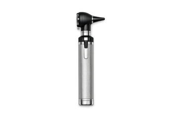 Modern otoscope device on gray gradient background