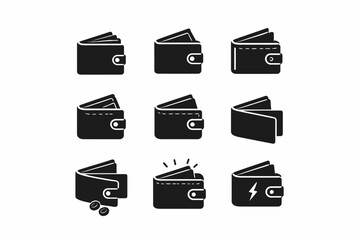 Set of icons for wallets: coins, lightning, open and closed variations