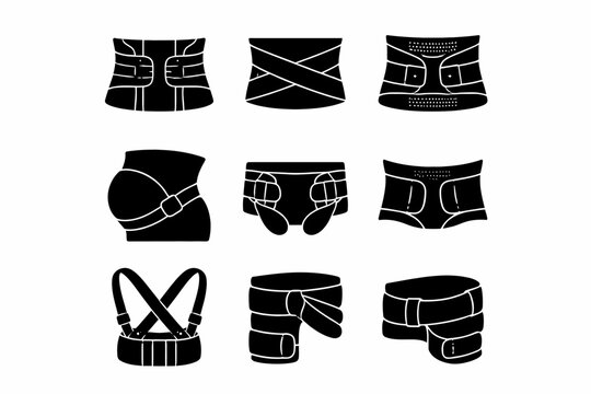 Collection of orthopedic braces and support belts for back and abdomen