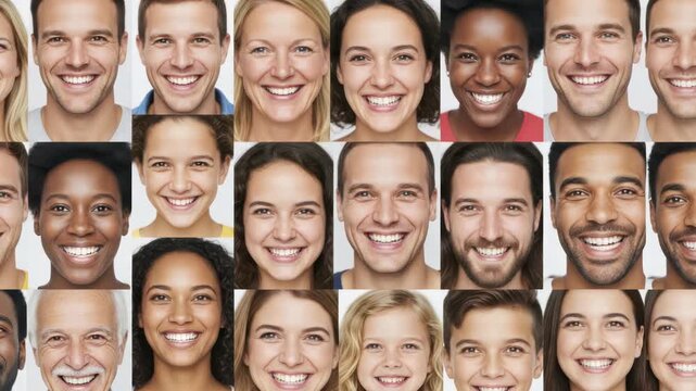 Diverse People Smiling Collage: Multiple Nationalities, Ages, Genders, Happiness