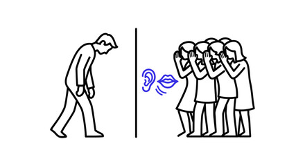 Obraz premium This illustration portrays the profound emotional impact of social ostracism and harmful rumors spread by a whispering crowd.