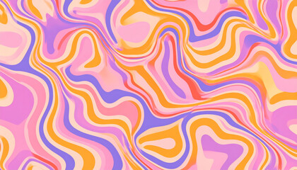 Obraz premium Abstract groovy retro background with orange and purple liquid swirl texture