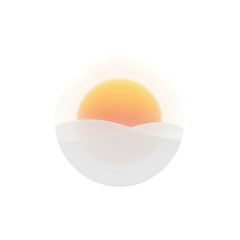 Minimalist sunset over white hills in circular frame on black background