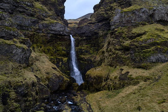 &Iacute;rafoss waterfall in south iceland canyon gorge