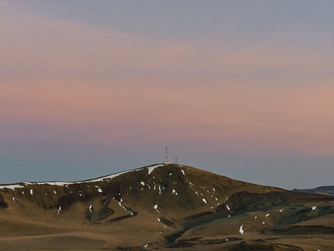 Communication towers on kerlingardalsvegur mountain in iceland