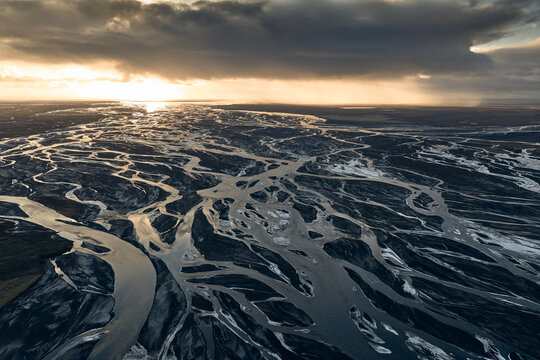 Braided river patterns flowing through a icelandic landscape