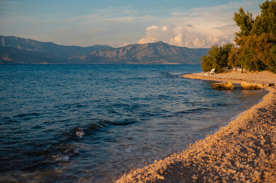 Dalmatian Coast Beach Sunset at summer day