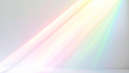 Fototapeta premium Abstract colorful rainbow light beams refraction on white wall background, natural prism spectrum reflection for creative overlay design