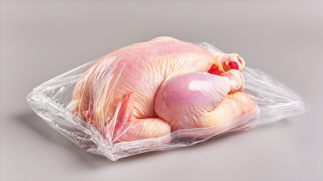 A whole raw chicken in supermarket packaging