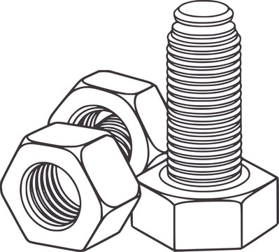 Technical line of hexagonal bolt and nuts metal hardware
